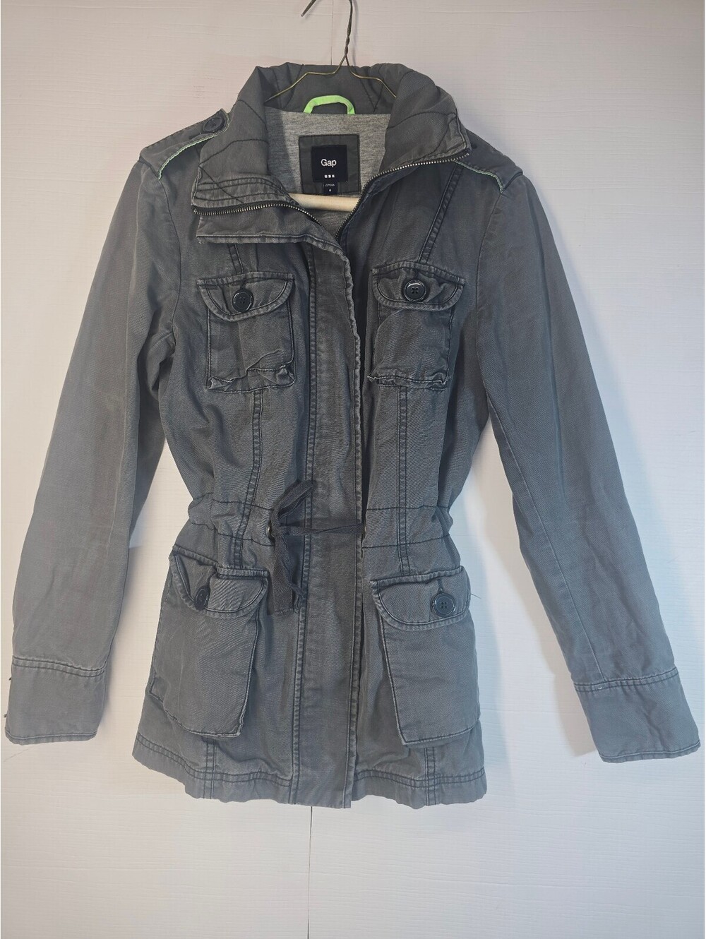GAP Womens Small Washed Gray Utility Field Jacket Cinch Drawstring Waist Cotton